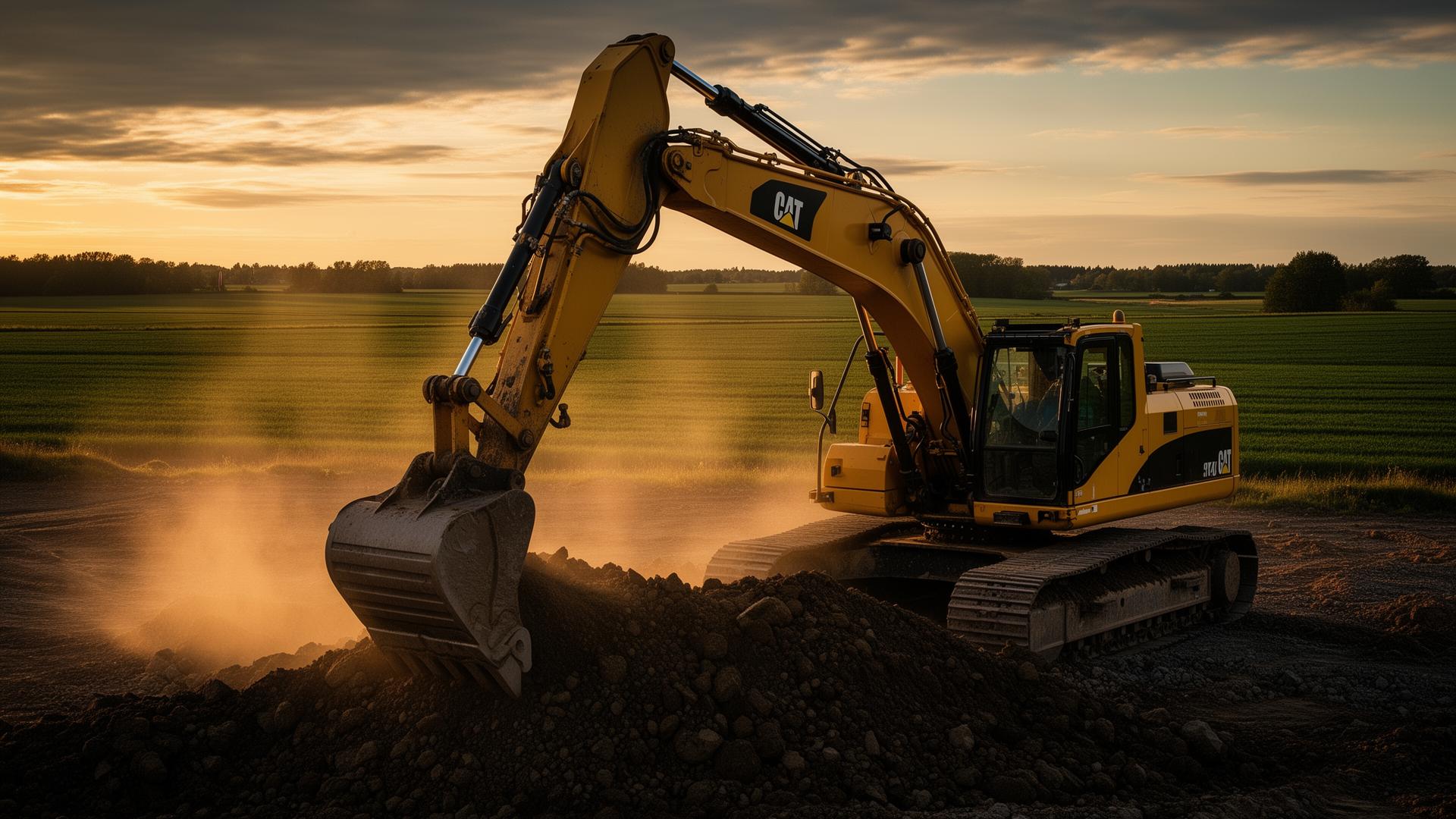 Grävmaskin i arbete på markarbete i Skåne